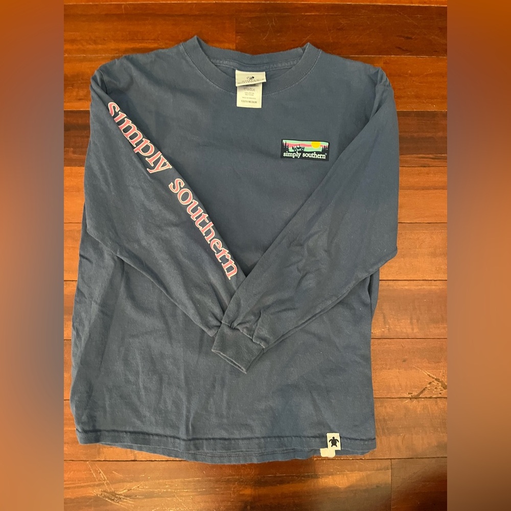 Simply Southern Navy Long Sleeve Shirt with Pink Accents
